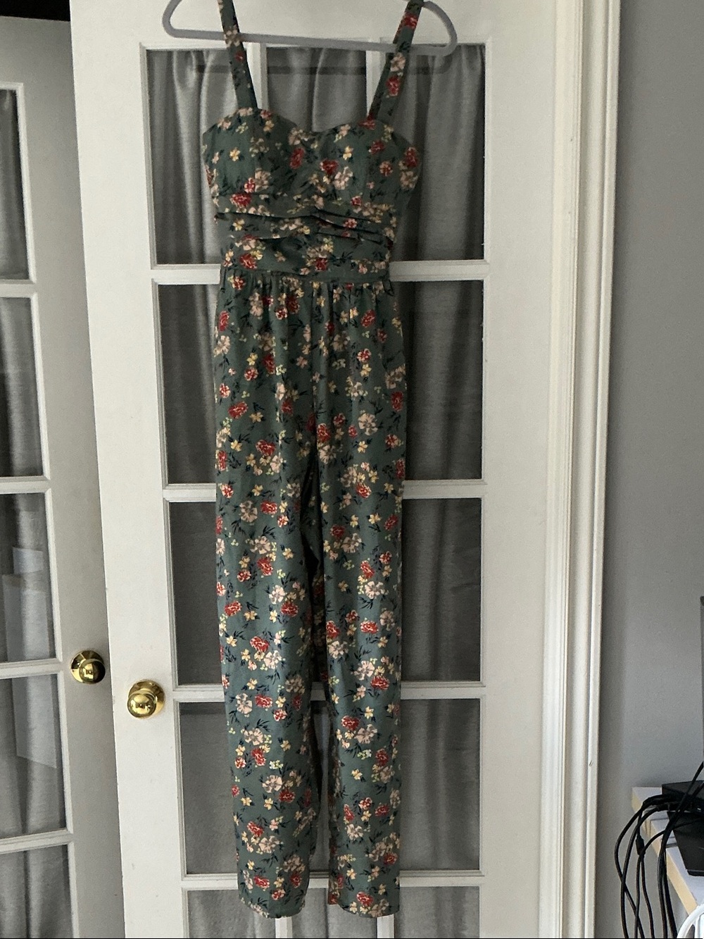 Floral Green Strap Jumpsuit with Sweetheart Bodice